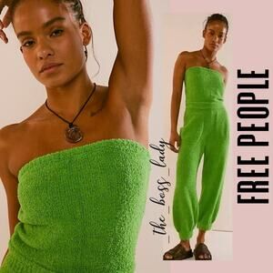 Free People jumpsuit strapless fuzzy terry fleece one piece romper XL onesie